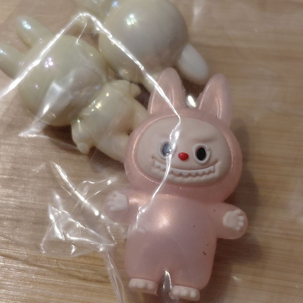 3 Labubu Focal Beads Cute Pink and White Irridescent Bunny Figures NWOT